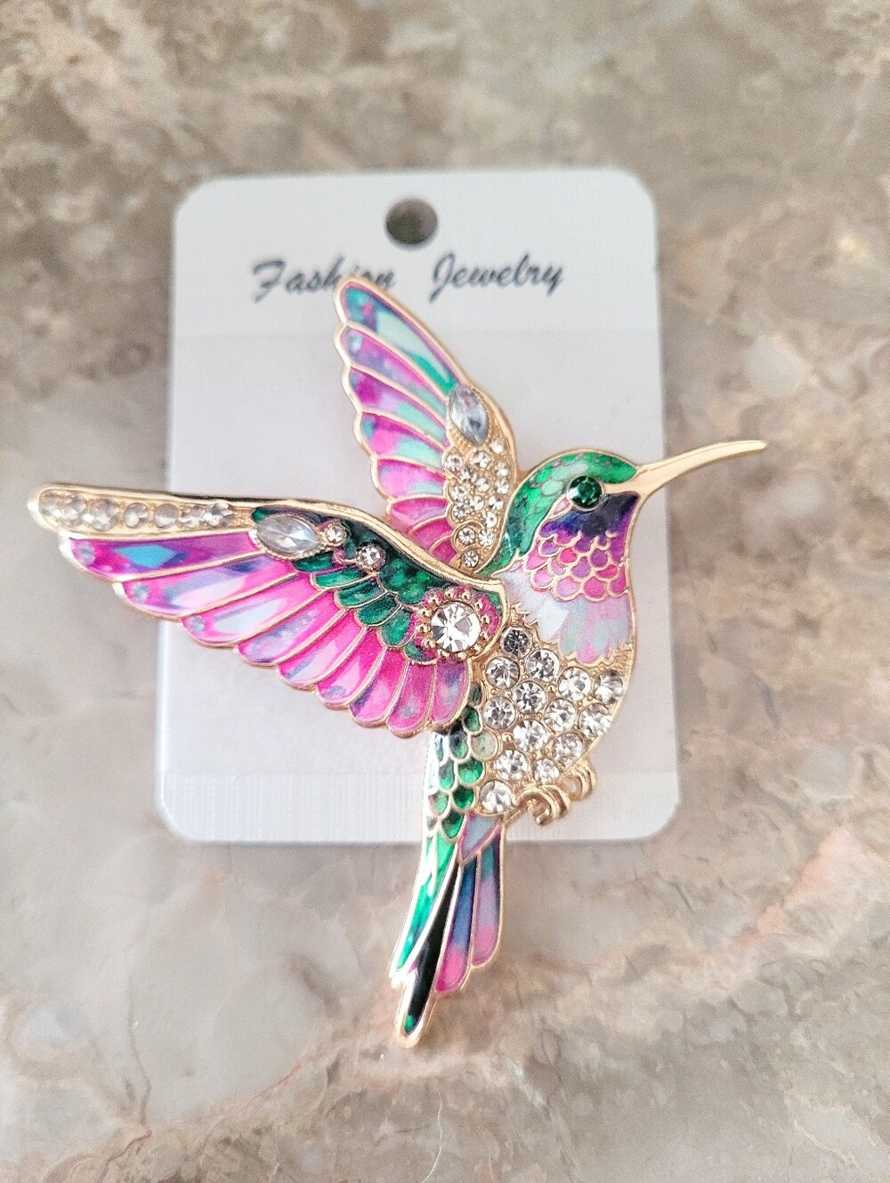 Hummingbird Rhinestone Brooch Tropical Wear Resort Wear Hummingbird Accessories - Picture 2 of 5
